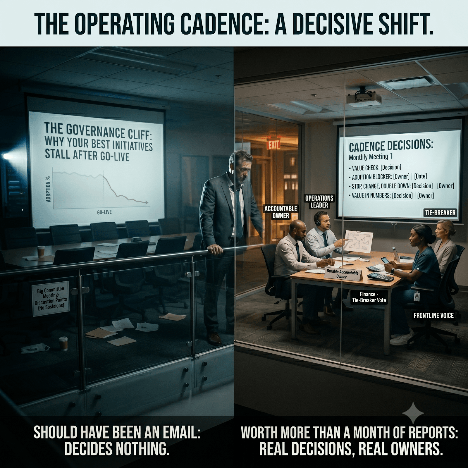 Inside the Operating Governance Room: Who Belongs, What They Decide, and How Often